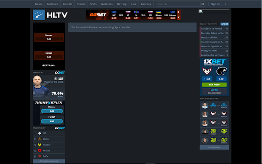 HLTV Sports mode  from Chrome web store to be run with OffiDocs Chromium online