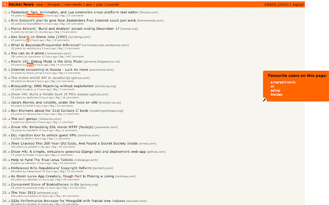 HN Favorite Users dal Chrome Web Store da eseguire con OffiDocs Chromium online