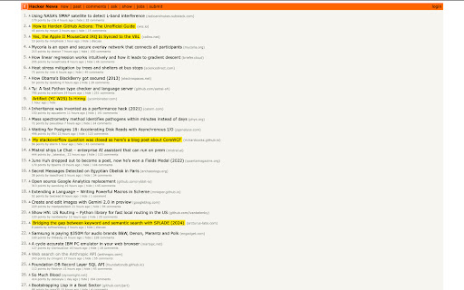 HN New Links Highlighter  from Chrome web store to be run with OffiDocs Chromium online