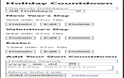 Holiday Countdown  from Chrome web store to be run with OffiDocs Chromium online