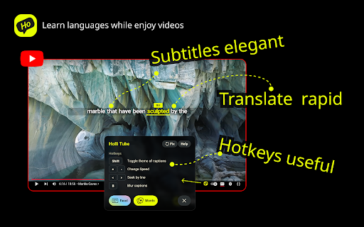 HolliTube: YouTube Subtitles for English Learning and AI IELTS/Words Study  from Chrome web store to be run with OffiDocs Chromium online