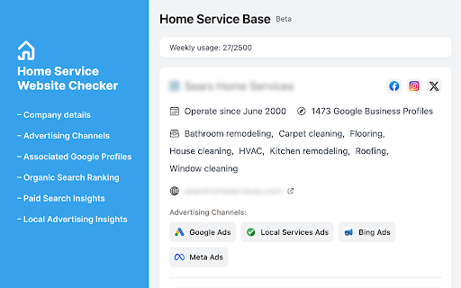Home Service Base – Website Checker  from Chrome web store to be run with OffiDocs Chromium online