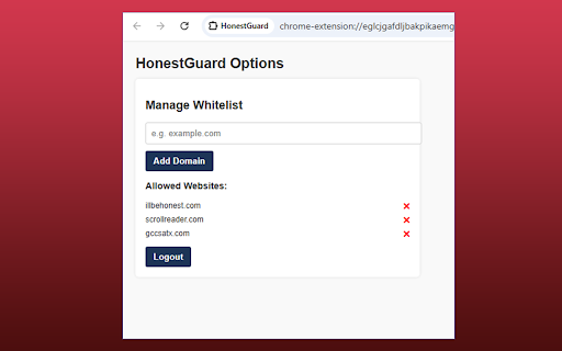 HonestGuard  from Chrome web store to be run with OffiDocs Chromium online