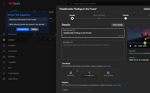 Hooked Title Assistant  from Chrome web store to be run with OffiDocs Chromium online