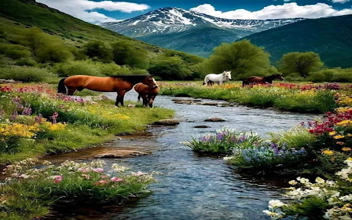 Horses by the stream Wallpaper  from Chrome web store to be run with OffiDocs Chromium online