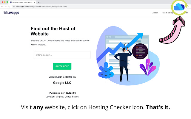 Hosting Checker: Who is Hosting This?  from Chrome web store to be run with OffiDocs Chromium online