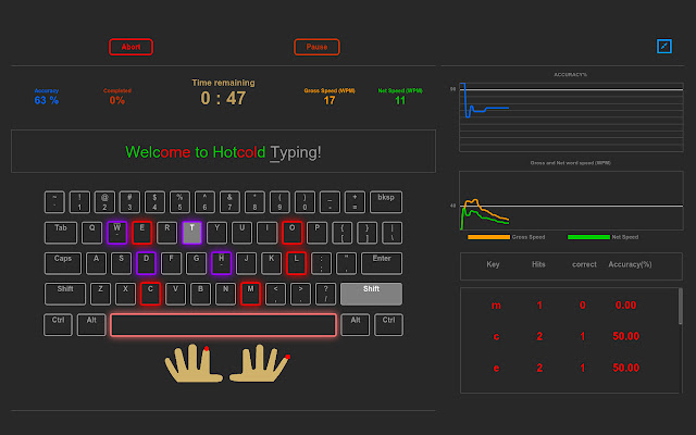 Hotcold Typing!  from Chrome web store to be run with OffiDocs Chromium online