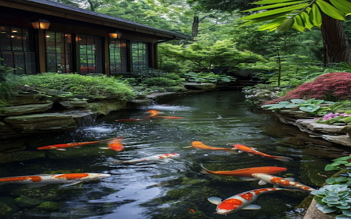 House and koi pond wallpaper  from Chrome web store to be run with OffiDocs Chromium online