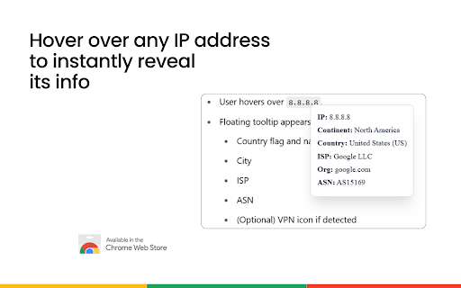 Hover IP – Instant IP Address Lookup Tool  from Chrome web store to be run with OffiDocs Chromium online