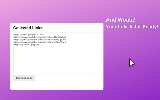 Hover Link Collector Save  Download Links from Any Webpage  from Chrome web store to be run with OffiDocs Chromium online