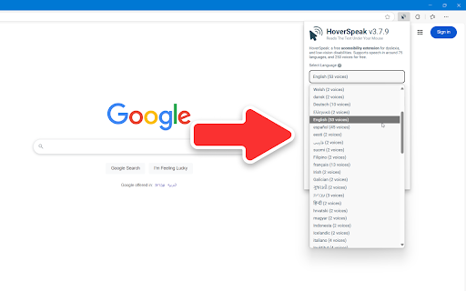 HoverSpeak – Free Text to Speech Chrome Extension  from Chrome web store to be run with OffiDocs Chromium online