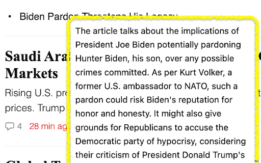 Hover Summary  from Chrome web store to be run with OffiDocs Chromium online