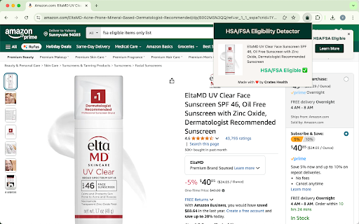 HSA/FSA Eligibility Detector  from Chrome web store to be run with OffiDocs Chromium online