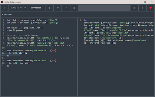HTML,CSS,JS Minifier  Compressor  from Chrome web store to be run with OffiDocs Chromium online