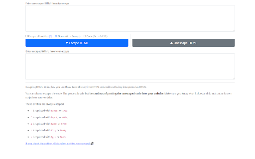 HTML String Escape  from Chrome web store to be run with OffiDocs Chromium online