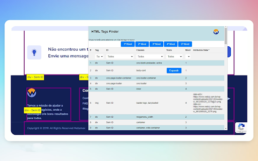HTML Tags Finder  from Chrome web store to be run with OffiDocs Chromium online