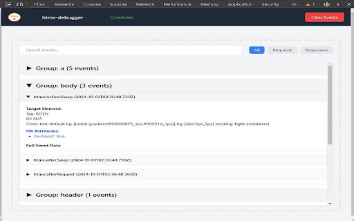 htmx debugger  from Chrome web store to be run with OffiDocs Chromium online