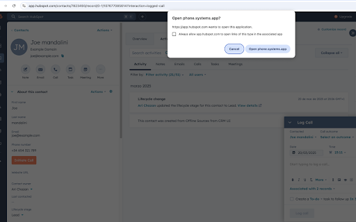 HubSpot Click to Call  from Chrome web store to be run with OffiDocs Chromium online