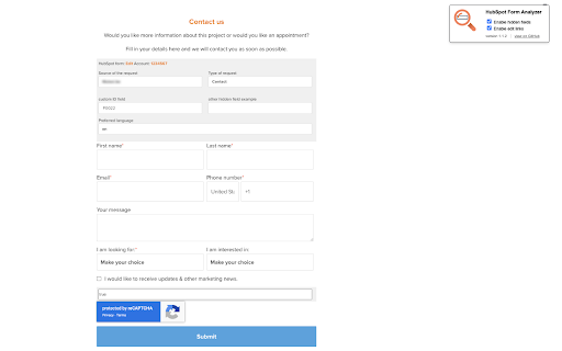 HubSpot Form Analyzer  from Chrome web store to be run with OffiDocs Chromium online