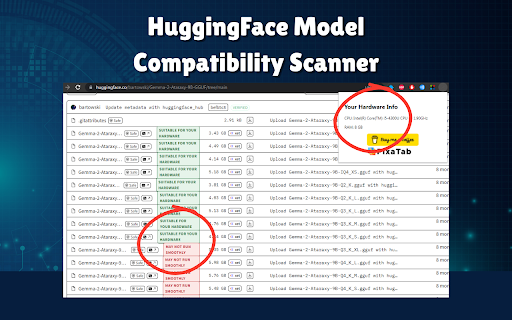 HuggingFace Model Compatibility Scanner  from Chrome web store to be run with OffiDocs Chromium online