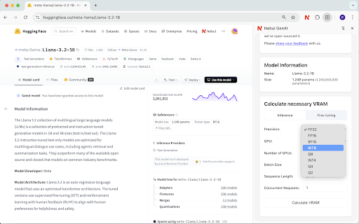Hugging Face VRAM Calculator  from Chrome web store to be run with OffiDocs Chromium online