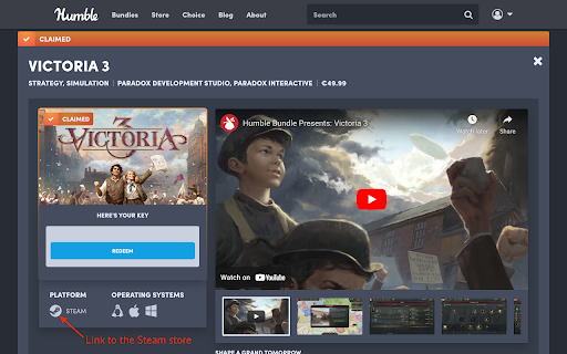 Humble Bundle Choice Steam Links  from Chrome web store to be run with OffiDocs Chromium online