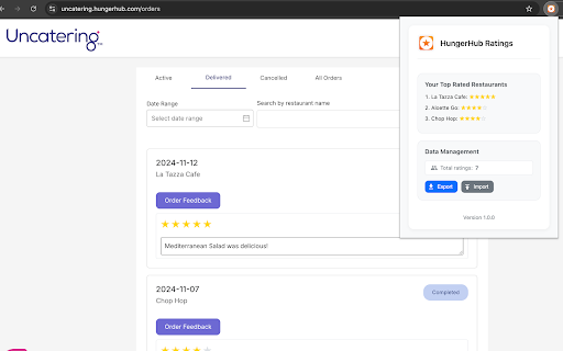 HungerHub Order Ratings  from Chrome web store to be run with OffiDocs Chromium online