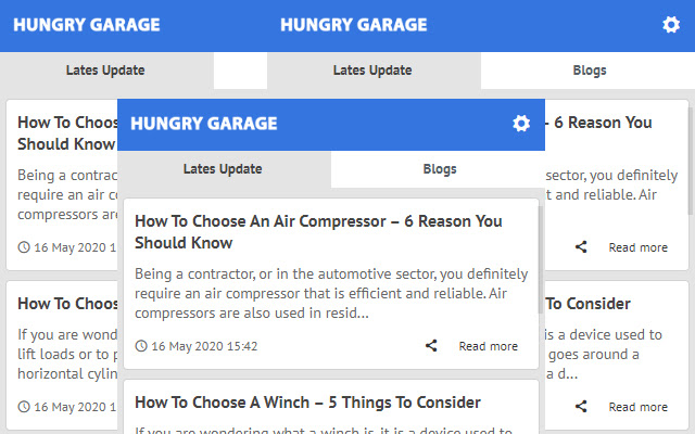 Hungry Garage Latest News Update  from Chrome web store to be run with OffiDocs Chromium online