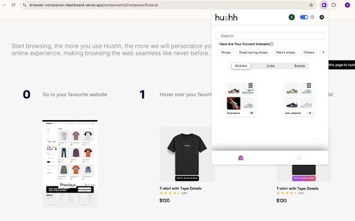 Hushh Browser Companion  from Chrome web store to be run with OffiDocs Chromium online
