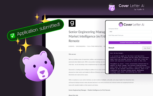 Hustle AI Cover Letter Generator  from Chrome web store to be run with OffiDocs Chromium online