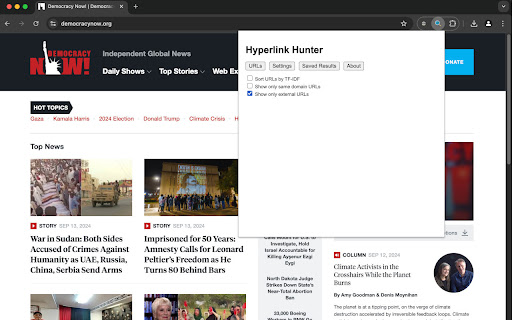 Hyperlink Hunter  from Chrome web store to be run with OffiDocs Chromium online