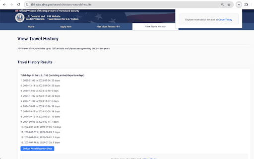 I 94 Days Calculator  from Chrome web store to be run with OffiDocs Chromium online
