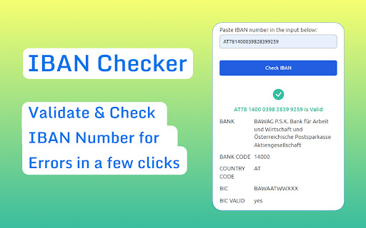 IBAN Checker  from Chrome web store to be run with OffiDocs Chromium online