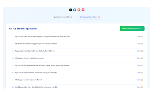 Icebreaker Questions  from Chrome web store to be run with OffiDocs Chromium online