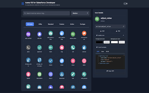 Icons Kit for Salesforce Developer  from Chrome web store to be run with OffiDocs Chromium online