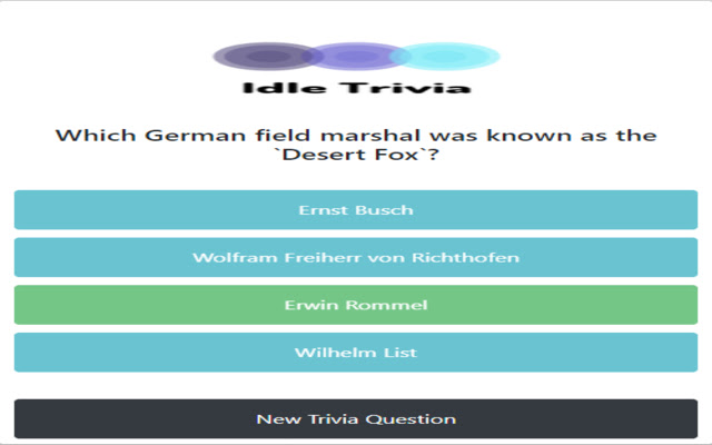 IdleTrivia  from Chrome web store to be run with OffiDocs Chromium online