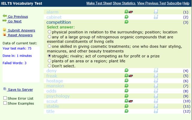 IELTS Vocabulary Test  from Chrome web store to be run with OffiDocs Chromium online