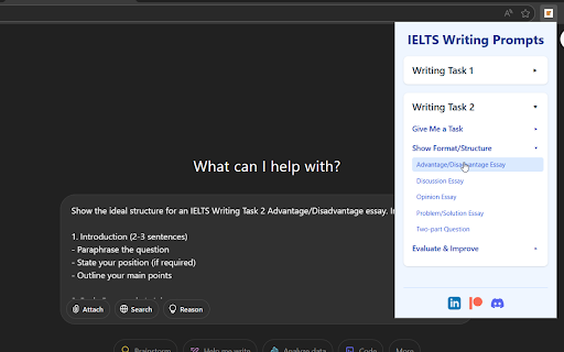 IELTS Writing Prompts  from Chrome web store to be run with OffiDocs Chromium online