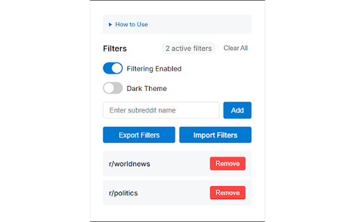 iFilterReddit  from Chrome web store to be run with OffiDocs Chromium online