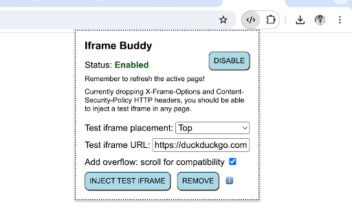 Iframe Buddy  from Chrome web store to be run with OffiDocs Chromium online