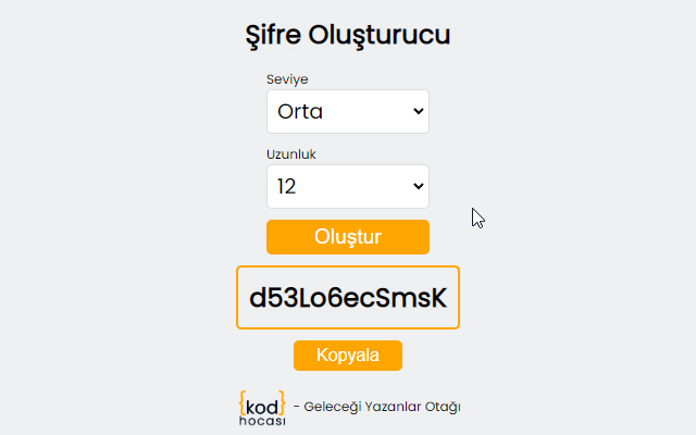 Şifre Oluşturucu  from Chrome web store to be run with OffiDocs Chromium online