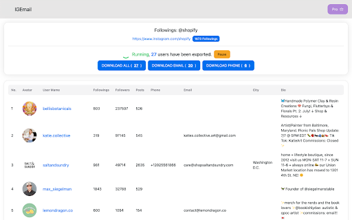 IGEmail IG Email Scraper and Extractor  from Chrome web store to be run with OffiDocs Chromium online