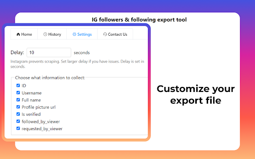 IG Exporter  Scraper: Export Instagram Followers  Following data to list  from Chrome web store to be run with OffiDocs Chromium online
