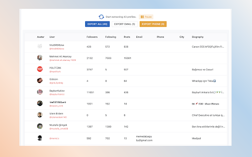 IGFollow extraction tool  from Chrome web store to be run with OffiDocs Chromium online