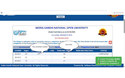 IGNOU Percentage Calculator  from Chrome web store to be run with OffiDocs Chromium online