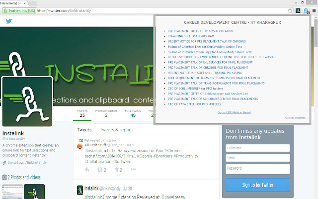 IIT Kharagpur TnP/CDC Extension  from Chrome web store to be run with OffiDocs Chromium online