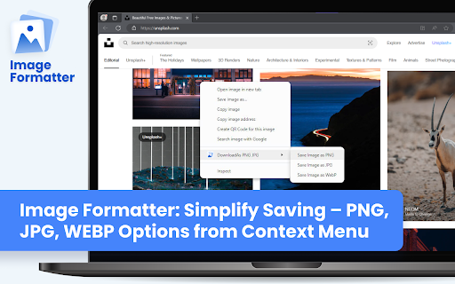 Image Formatter: Save Image As Type  from Chrome web store to be run with OffiDocs Chromium online