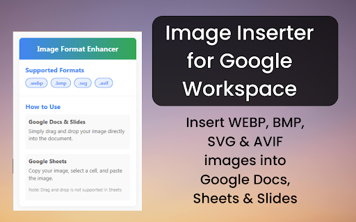 Image Inserter for Google Workspace from Chrome web store to be run with OffiDocs Chromium online Image Inserter for Google Workspace from Chrome web store to be run with OffiDocs Chromium online
