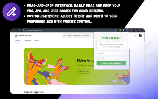 Image Reducer 1.0  from Chrome web store to be run with OffiDocs Chromium online