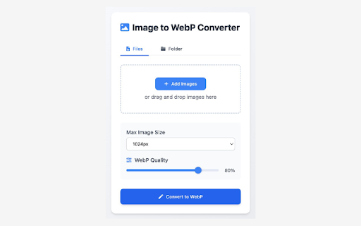 Image to WebP Converter  from Chrome web store to be run with OffiDocs Chromium online